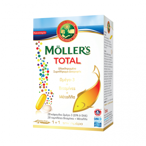 Moller's Total Συμπλήρωμα Διατροφής Ωμέγα 3, Βιταμινών & Μετάλλων για Ολοκληρωμένη Ενίσχυση του Οργανισμού, (28 κάψουλες + 28 ταμπλέτες)